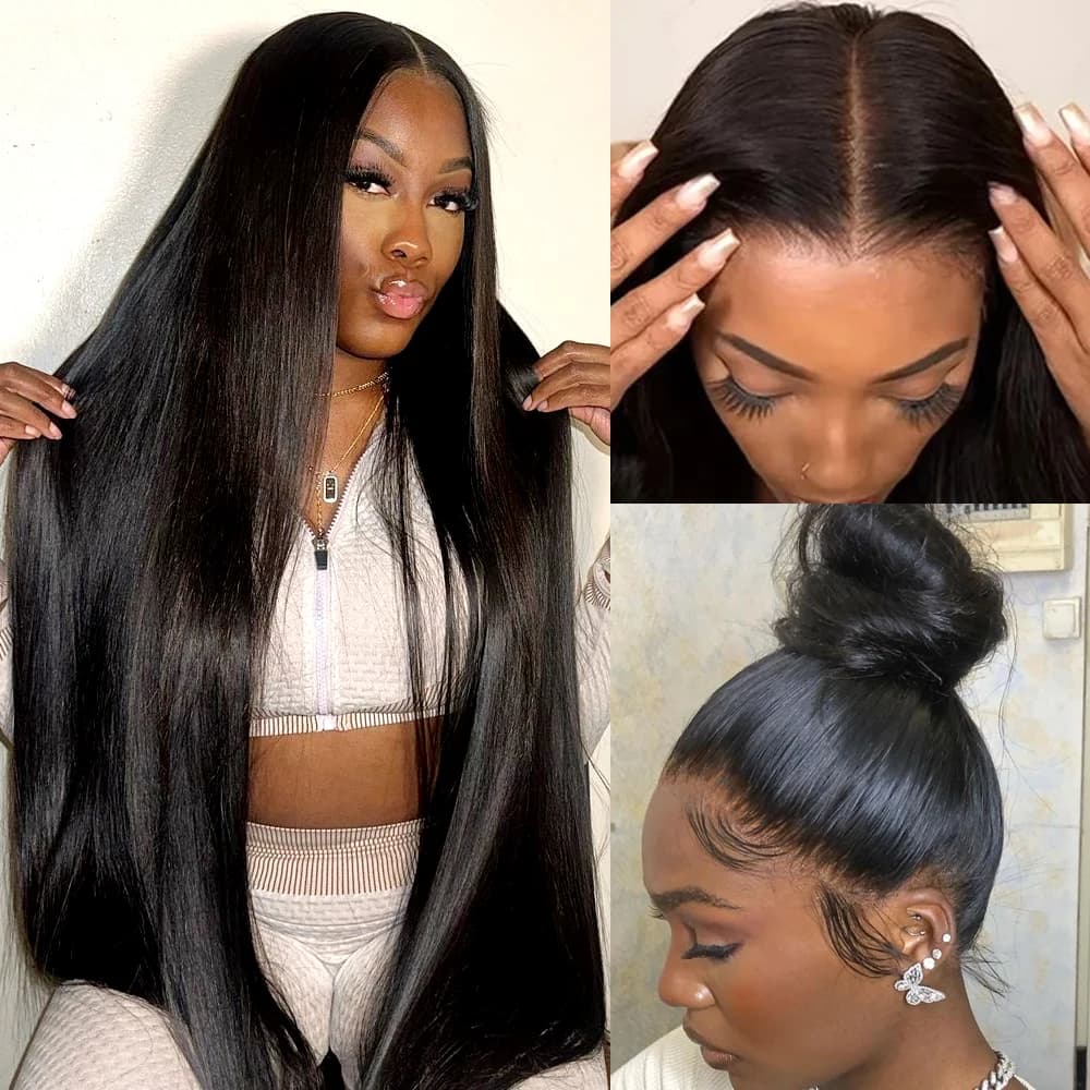 40 44Inch Bone Straight 13x6 360 HD Transparent Lace Frontal Wigs Human Hair Brazilian 7x5 Pre-Cut Lace Glueless Wig Wear and Go