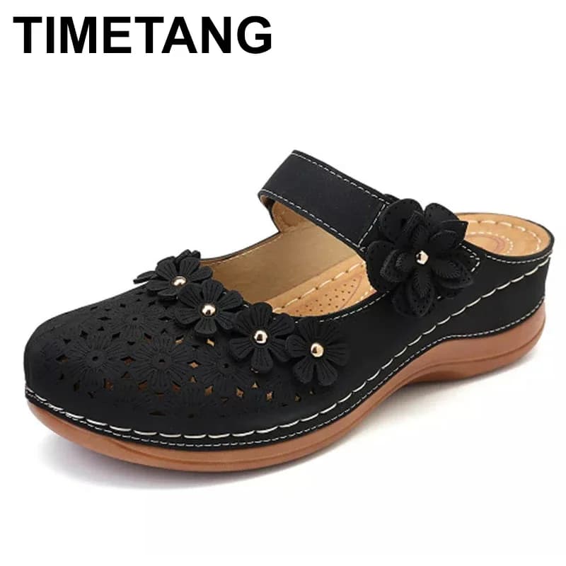 TIMETANGSummer Vintage flowers Wedge Sandals Women Gladiator Sandals Women Casual Slippers Women Lazy Hole shoes Platform Sandal