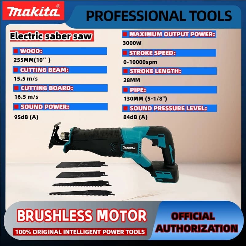 Makita Brushless Reciprocating Saw Reciprocating Saw Portable Cordless Power Tools With 4pcs Saw Blades For 20V18V Battery