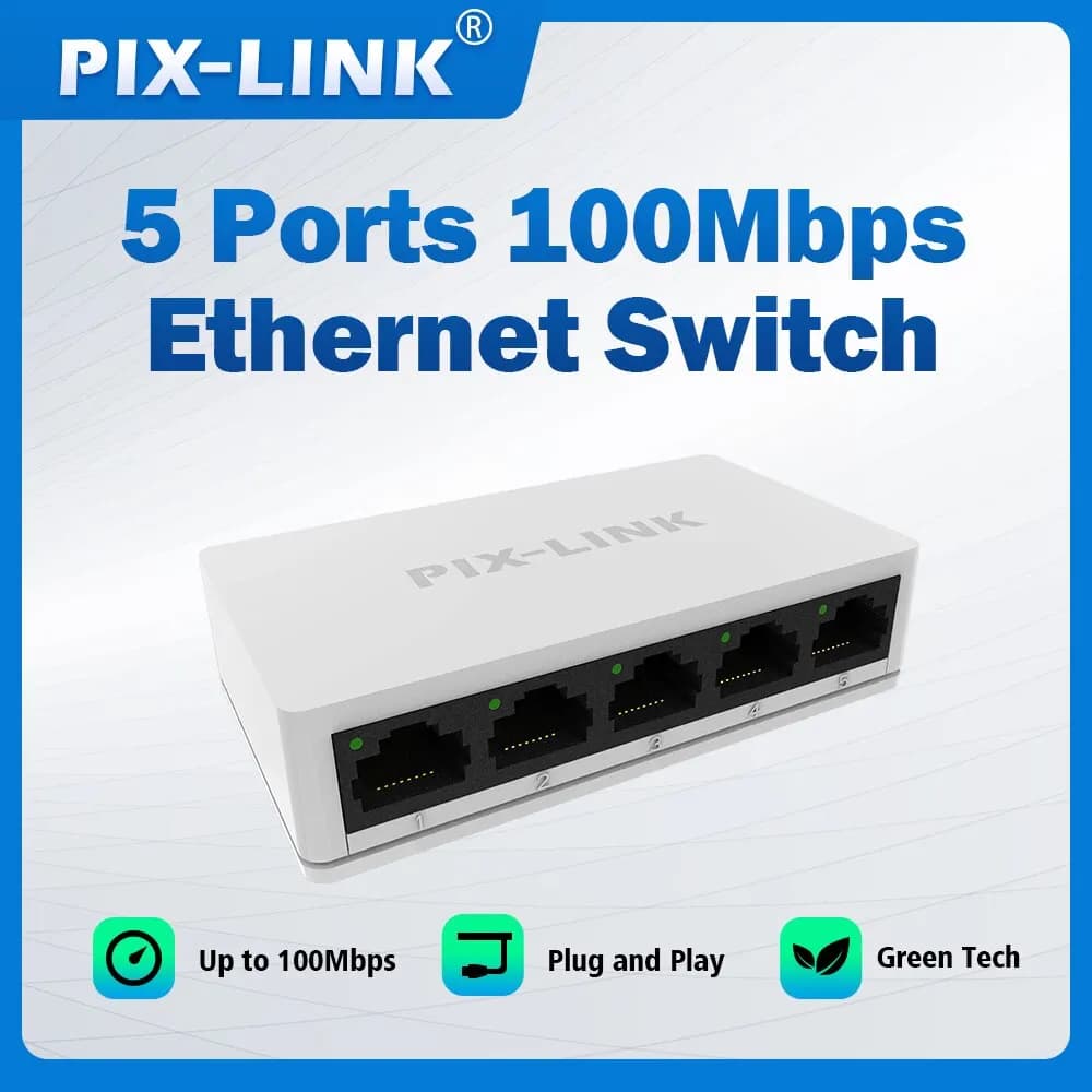PIX-LINK SW05 Network Switches 5V Mini Ethernet 5 Port 10/100Mbps Fast Wired Network Expansion Solution For Home Office