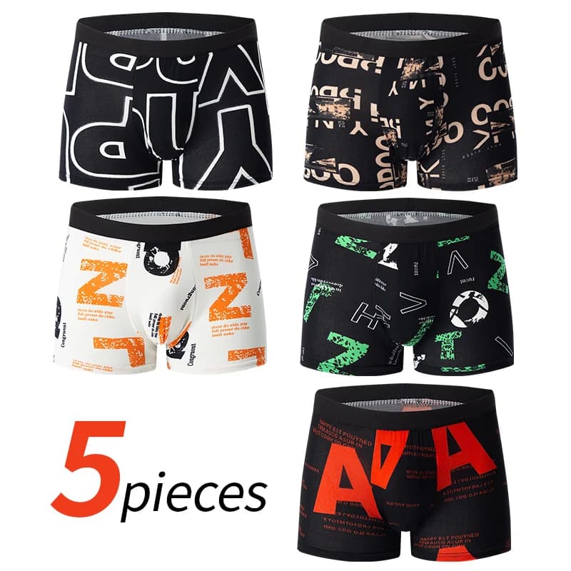 5-Piece Men's Fashion Printing Plus Size 5XL6XL Boyshort Underwear Comfortable For Sports Casual Underwear Elastic Waist Shorts