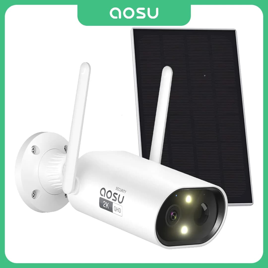 AOSU 100% Wire-free 3MP Wifi Solar Camera Outdoor Built-in Battery Security Camera Color Night Vision 2-Way Audio CCTV Cam
