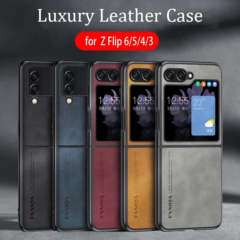 For Samsung Galaxy Z Flip6 Flip5 Flip4 Flip3 5g Luxury Vintage Sheepskin Leather Case On Flip 6 5 4 3 Men Shockproof Cover Zflip
