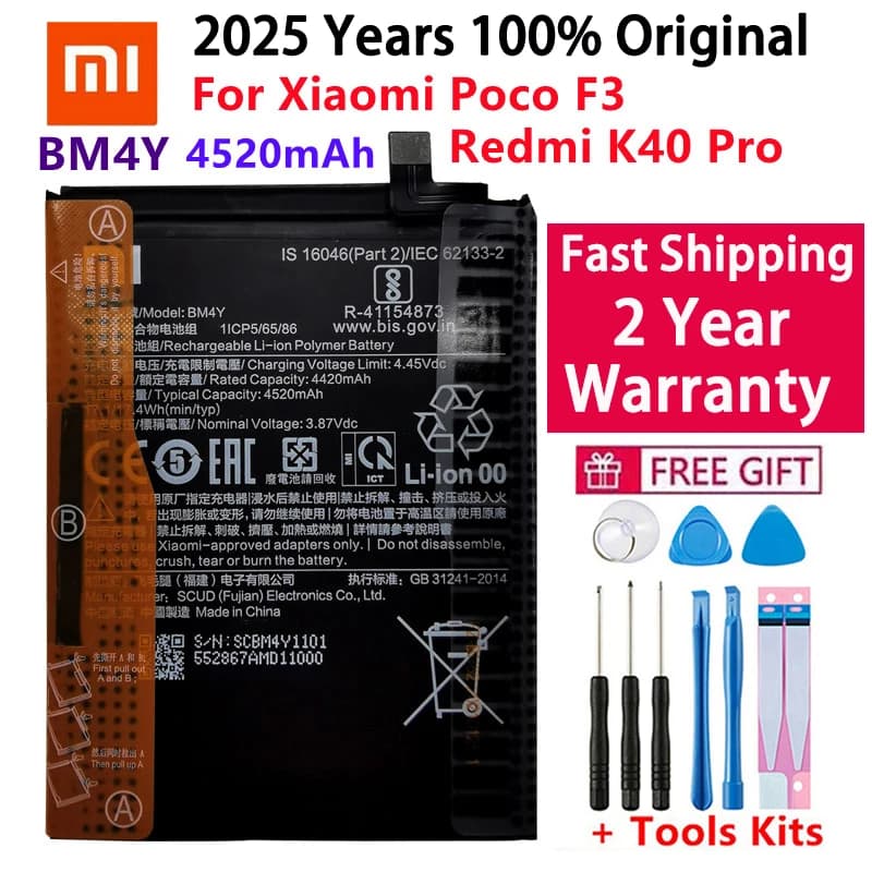 2025 Years 100% Original 4520mAh BM4Y Battery For Xiaomi Poco F3 Redmi K40 Pro K40Pro Batteries Bateria+Tools Free Fast Shipping