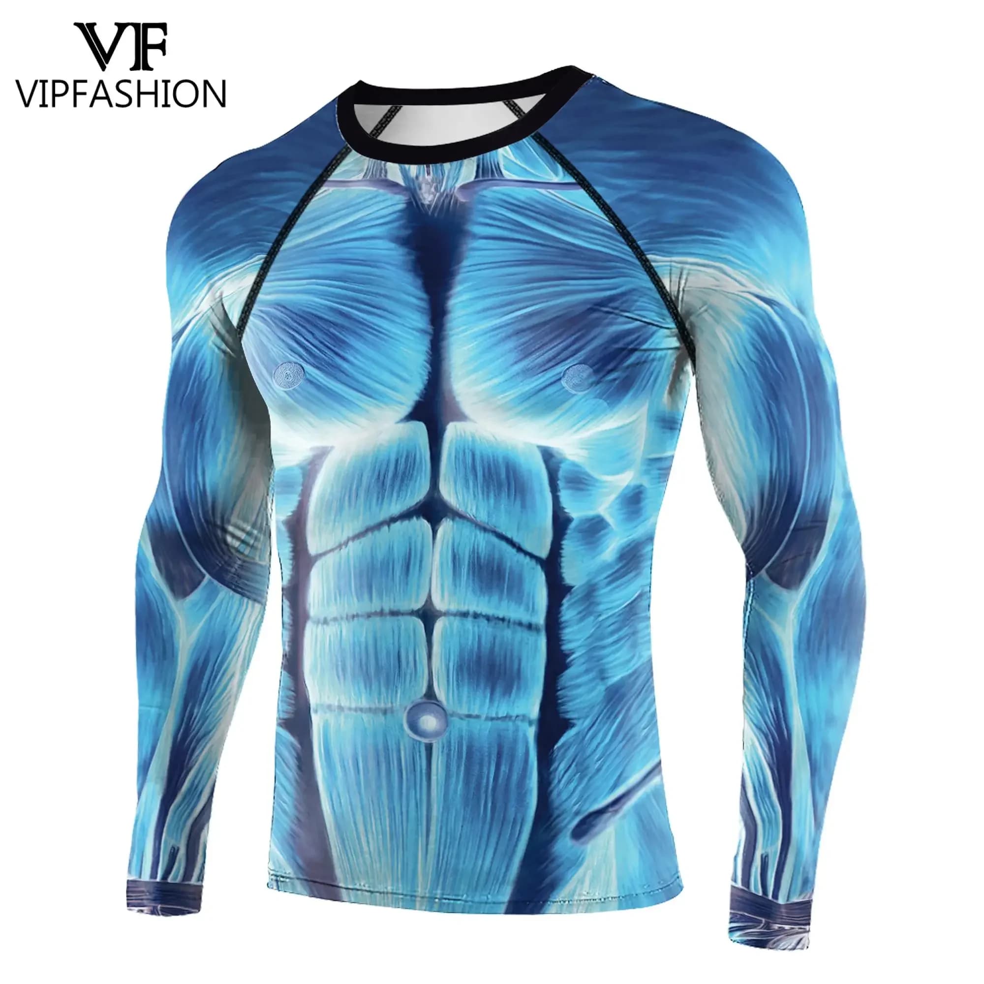 VIP FASHION New Long Sleeve O-Neck Fitness Tees Men's Fashion Casual Sports T-Shirt Muscle 3D Printed Workout Slim Top