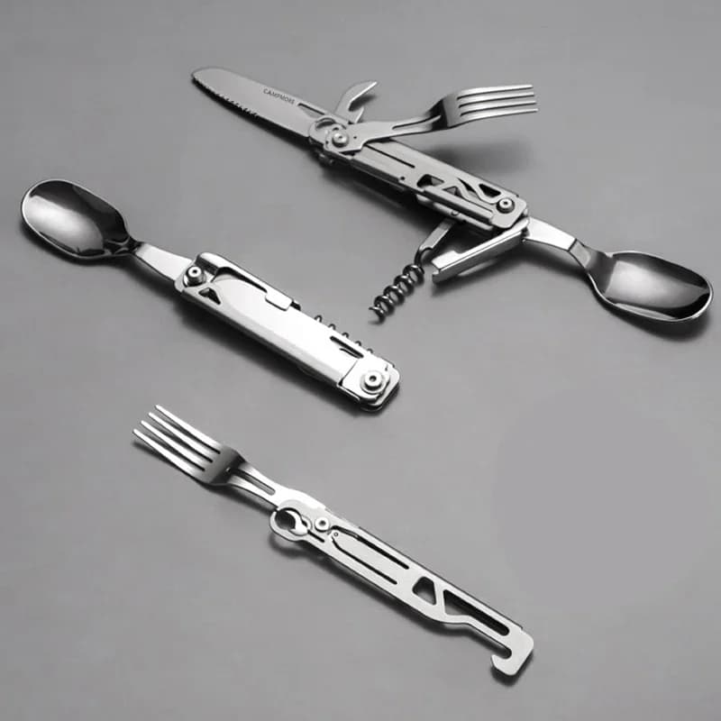Outdoor Tableware Multi-function Portable Knife Fork Spoon Bottle Opener Foldable Cutlery Camping Equipment