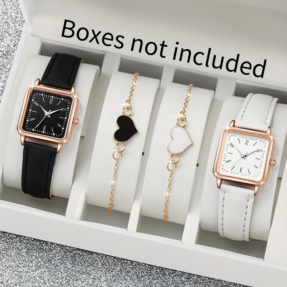 4PCS Fashion Minimalist Watch Luxury Men's and Women's Leather Belt Business Leisure Bracelet Quartz Watch
