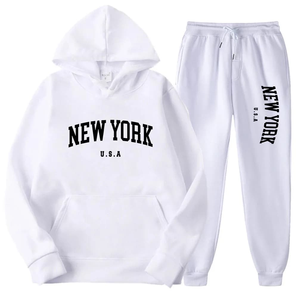 New York Print Hoodies Casual American Style Hoodie Set Mens Autumn Long Sleeves Hooded Loose Pullover Street Sweatshirt