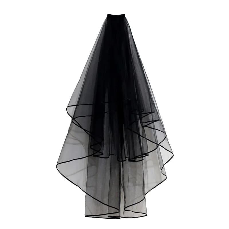 Gothic Ribbon Edge Bridal Veil for Women Accessories 2 Tiers with Comb Wedding Party Short Veil Accessories