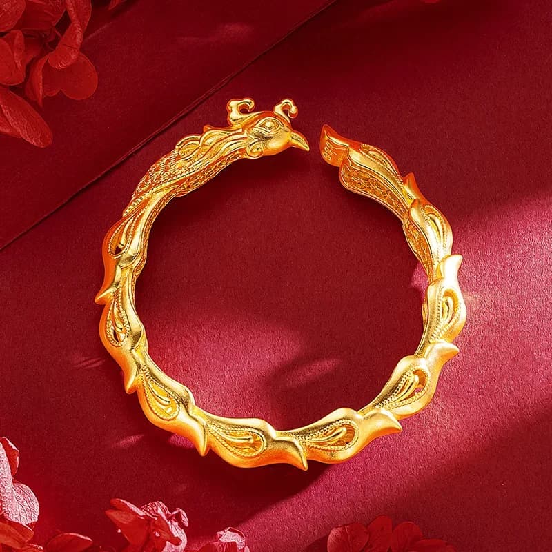9999 Real Gold 24K Yellow Gold Phoenix Bracelet Gold Shop Open Bracelet for Women Fine Jewelry