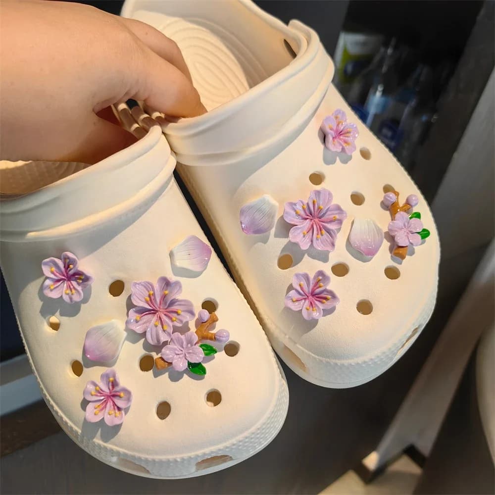 12PCS DIY Romantic Cherry Blossom Shoe Charms for Clogs Slides Sandals Garden Shoes Decorations Charm Set Accessories Kids Gifts