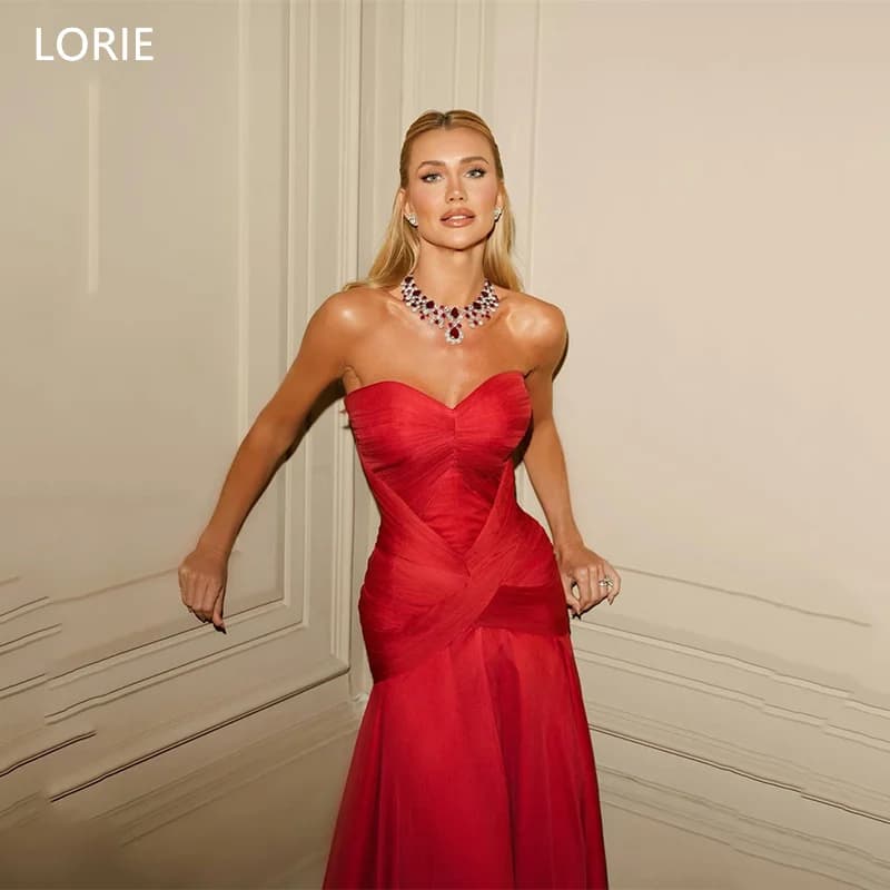 LORIE Red Mermaid Wedding Dresses Sexy Strapless Floor-Length Sleeveless Bride Prom Gown Elegant Bridal Gowns Customized