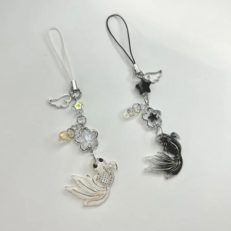 Handmade Satosugu Beaded Mobile Charm Y2K Keychain Anime Cute Fish Wings Stars Key Chains Gift for Girlfriend