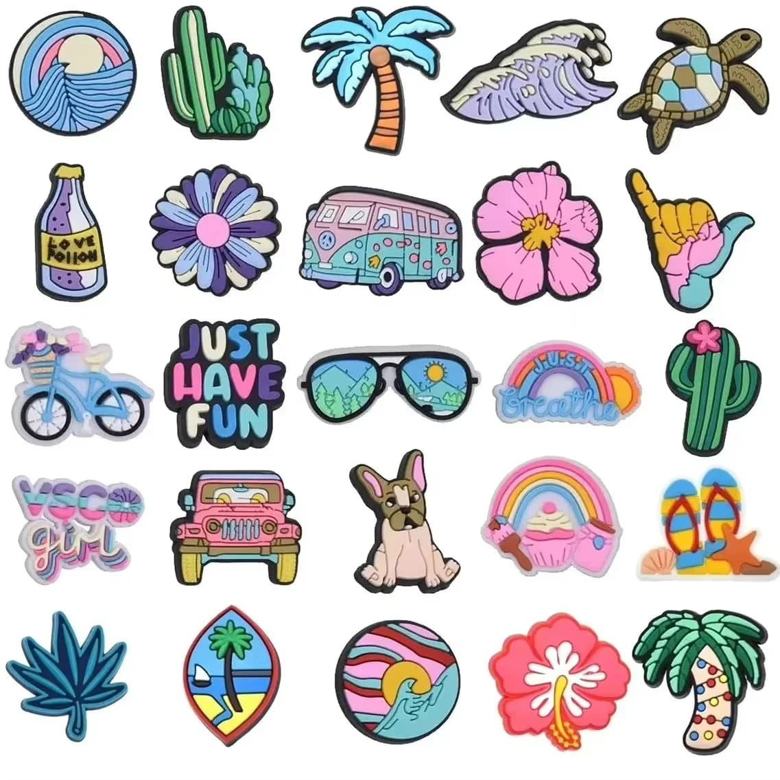 Outdoor Summer Series Shoe Charms Accessories for Bubble Slide Sandals Hawaii Beach Shoe Buckle Decoration Pins Boys Girls Gifts