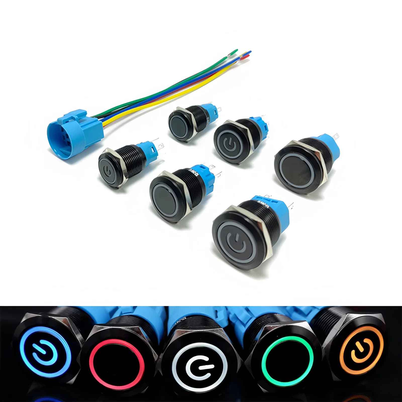 Metal push button switch 16mm 19mm 22mm LED light yellow blue red green switch fixed self-locking Self reset 5V 12V 24V 220V