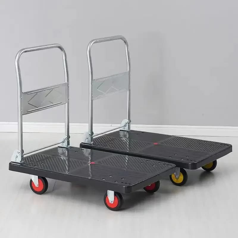 Folding handcart, small cargo cart, warehouse trailer, portable four-wheel silent shopping cart, handling flatbed truck