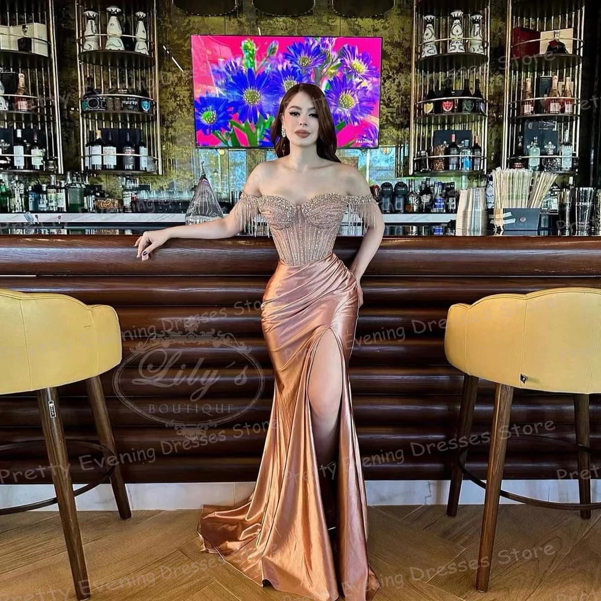 Sparkling Evening Dresses Woman's Mermaid Sexy Sequined Off Shoulder High Split Prom Growns Party Vestidos De Gala Customized