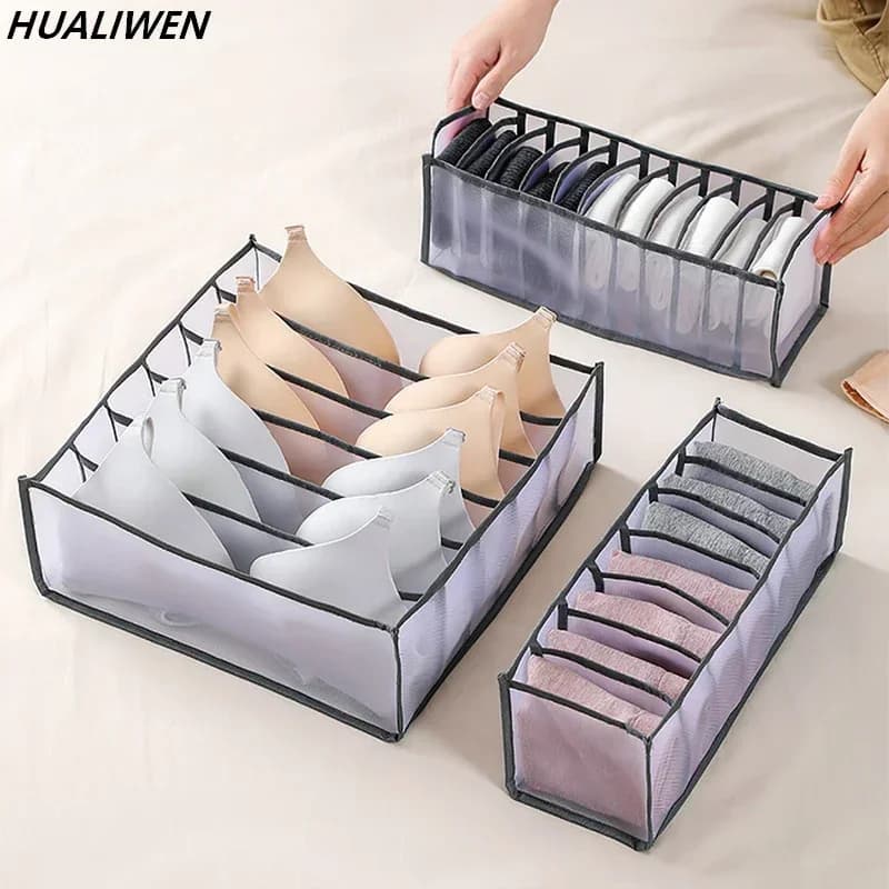 Underwear Socks Compartment Storage Box Closet Organizer Drawer Mesh Separation Dormitory Storage box Washable Organizer