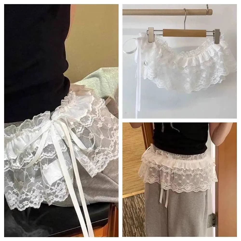 New Embroidered Flower Lace Mini Skirt Y2K Streetwear Harajuku Ruched Skirts See Through Pleated Skirts Jeans Decoration