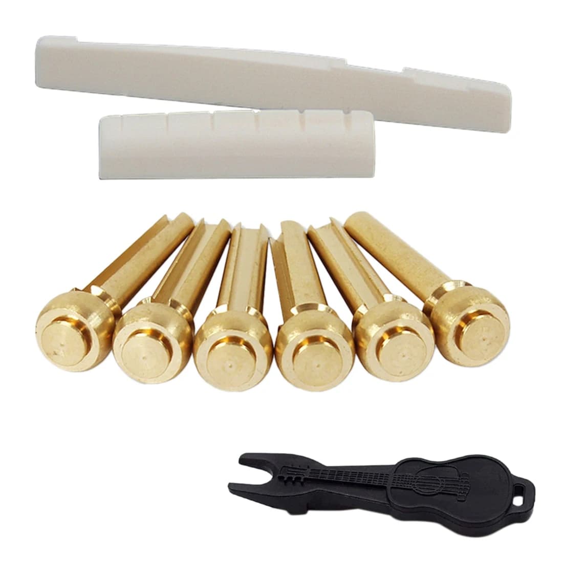 Acoustic Guitar String End Nut Bridge Saddle Abalone Pins Replacements Set (Brass Pins & Bone Saddle