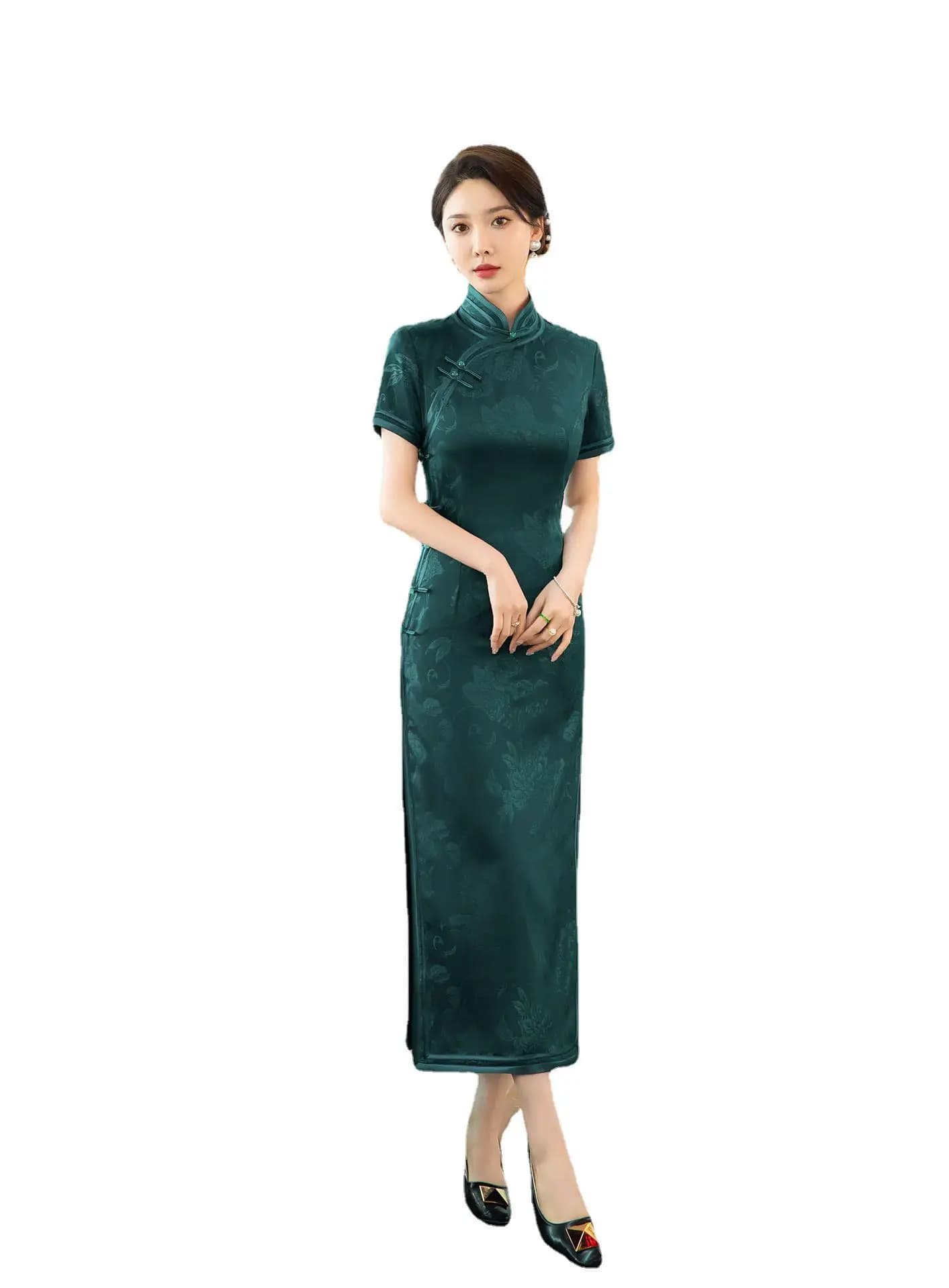 Cheongsam Lady Engagement Waist-Tight Sexy Evening Party Wedding Suit Bridal Dress Printed Fashion