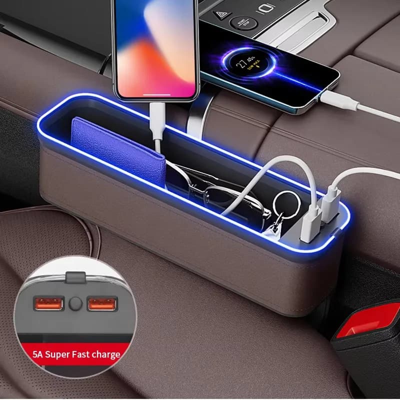 Car USB Atmosphere Light Sewn Chair Storage Box For Jaguar E-PACE F-PACE X-Type S-Type XE XF XK XJR XKR XJS XFR XJ XEL XFL SLIP