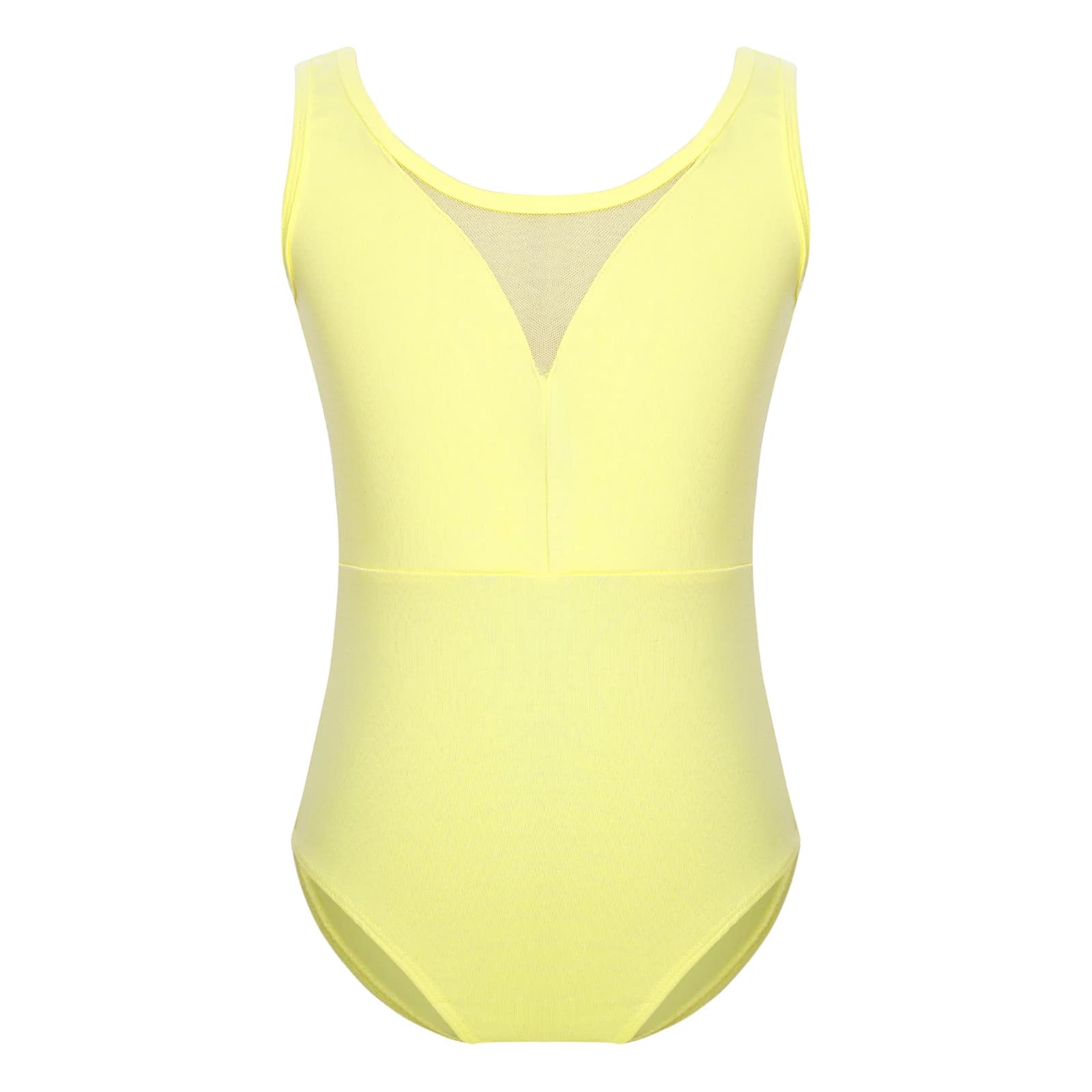 Girls Ballet Bodysuit Kids Ballet Leotard Sleeveless Mesh Patchwork V-Back Gymnastics Leotard Dance Clothing Ballerina Dancewear