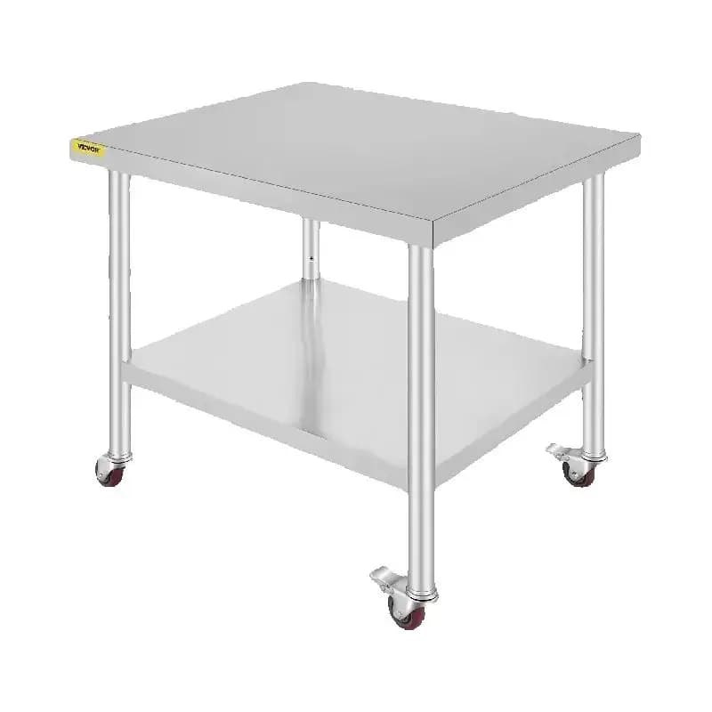 SucceBuy Stainless Steel Kitchen Prep Table With 4 Caster Wheels & Backsplash Loads Up to 100-300KG for Home Storage Rack Dining