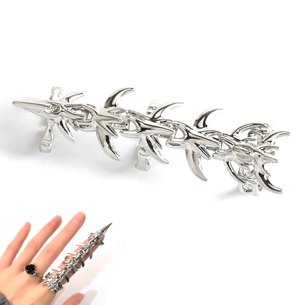 Cyberpunk Gothic Dragons Bone Knuckle Ring Cosplay Rings Unisex Alloy Silvery Adjustable Opening Jewelry Accessory Props Gifts