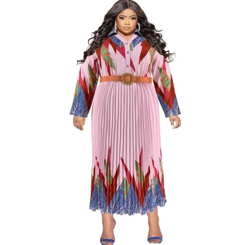 XL-5XL Plus Size African Dresses for Women Autumn Elegant African Long Sleeve V-neck Pleat Maxi Dress Dashiki African Clothing