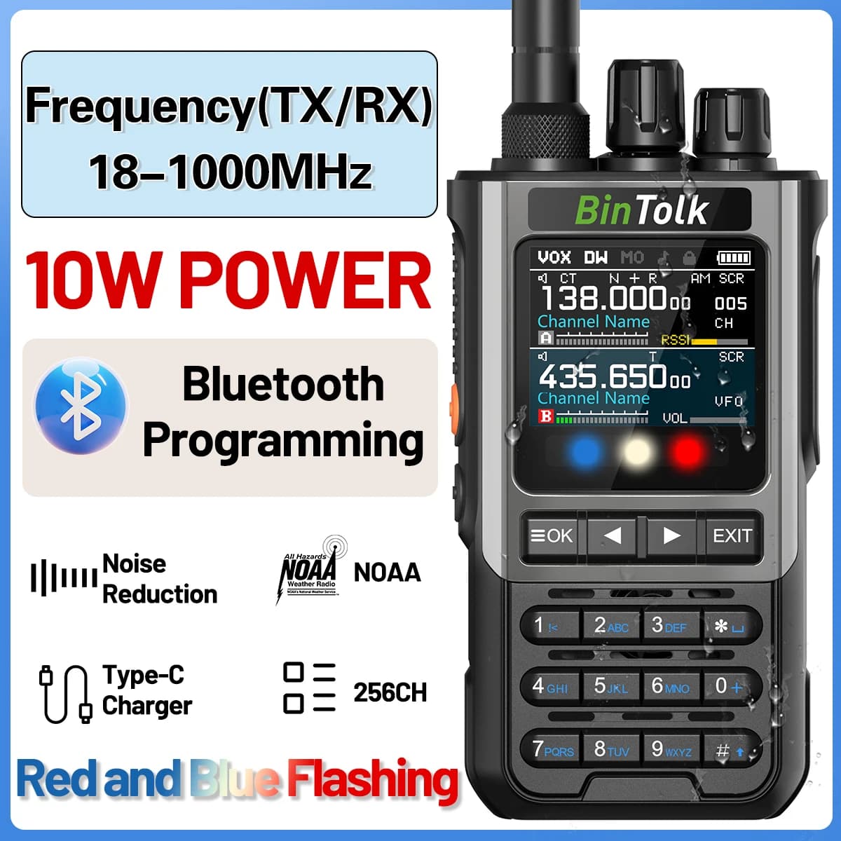 BinTolk BT8200 Walkie Talkie 10W Full Band Wireless Bluetooth Programming Type-c Charger Noise Reduction Portable Two Way Radio