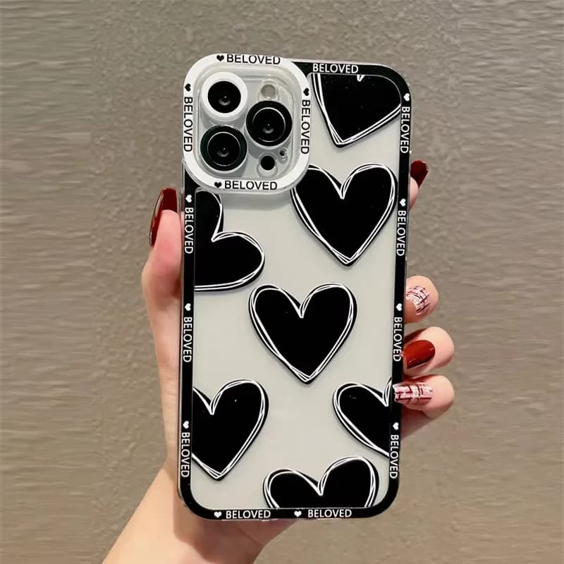 Luxury Love Heart Colorful Korean Soft Clear Phone Case For iPhone 15 Pro Max 14 13 12 11 Pro Max XR XS Max 7 8 Plus Y2K Cover