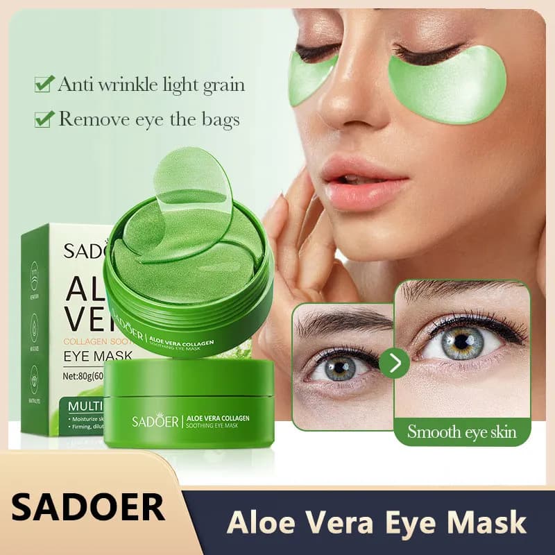 SADOER 60pcs Collagen & Aloe Vera Eye Mask Patches Anti Dark Circles Eye Bags Removal Moisturizing & Firming Skin Care Treatment