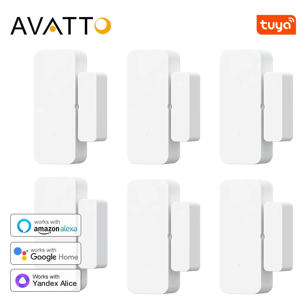AVATTO Tuya WiFi 1-6PC Door Sensor Smart Door Window Detector Home Security Alarm APP Remote Control Works For Alexa Google Home