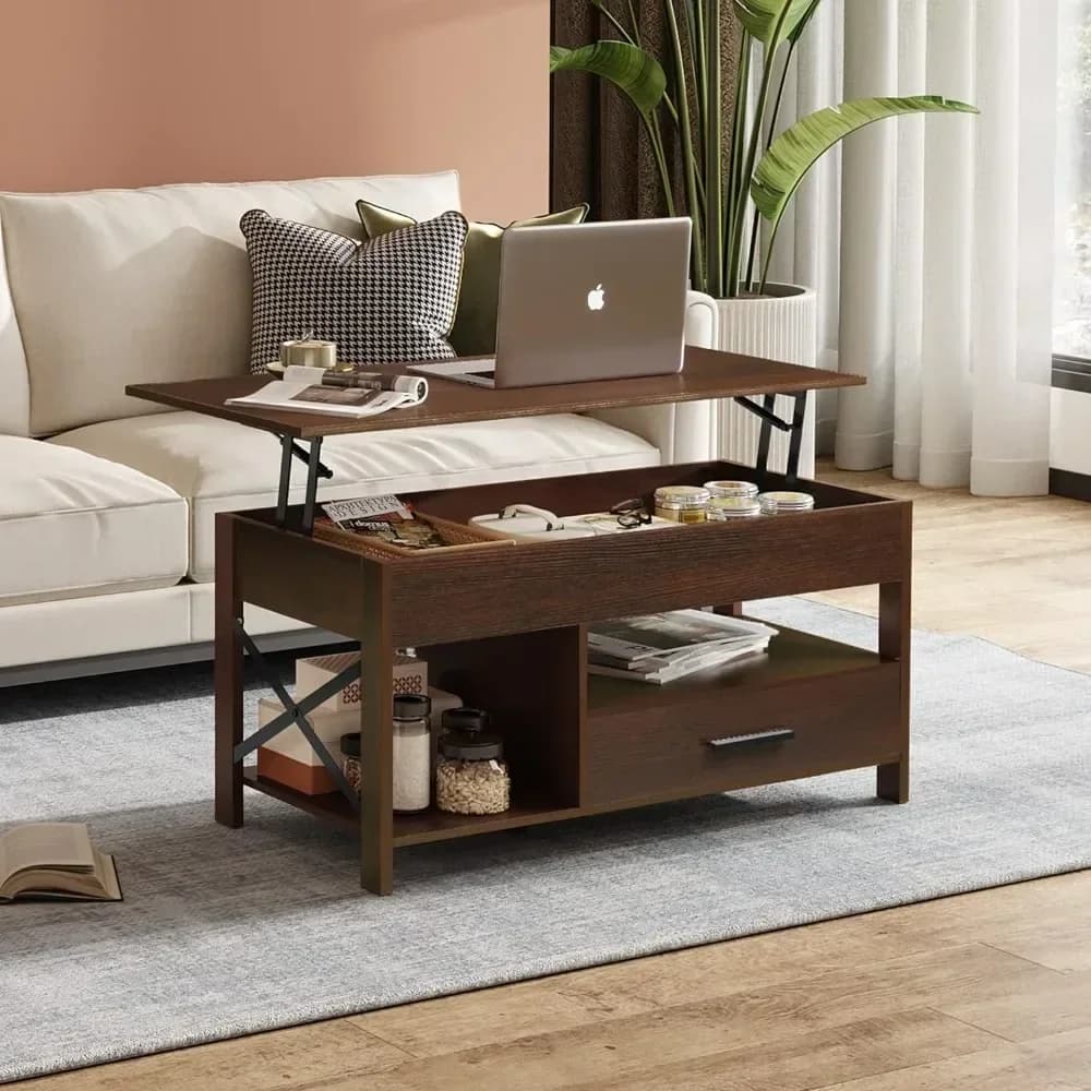 Lift Top Coffee Table for Living Room, Coffee Table with Storage, Hidden Compartment and Metal Frame, Central Table for Room