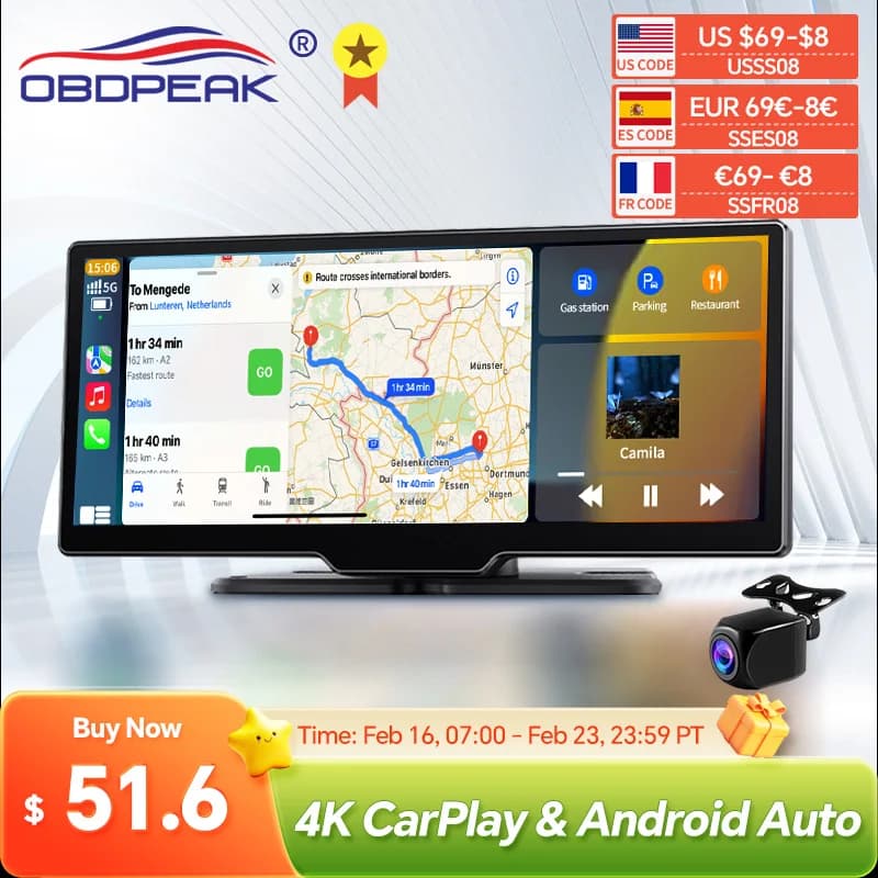 2024 K2 10.26" Dash Cam 4K 2160P Rearview Camera Carplay & Android Auto GPS Navigation with Voice Control Car DVR BT FM Monitor