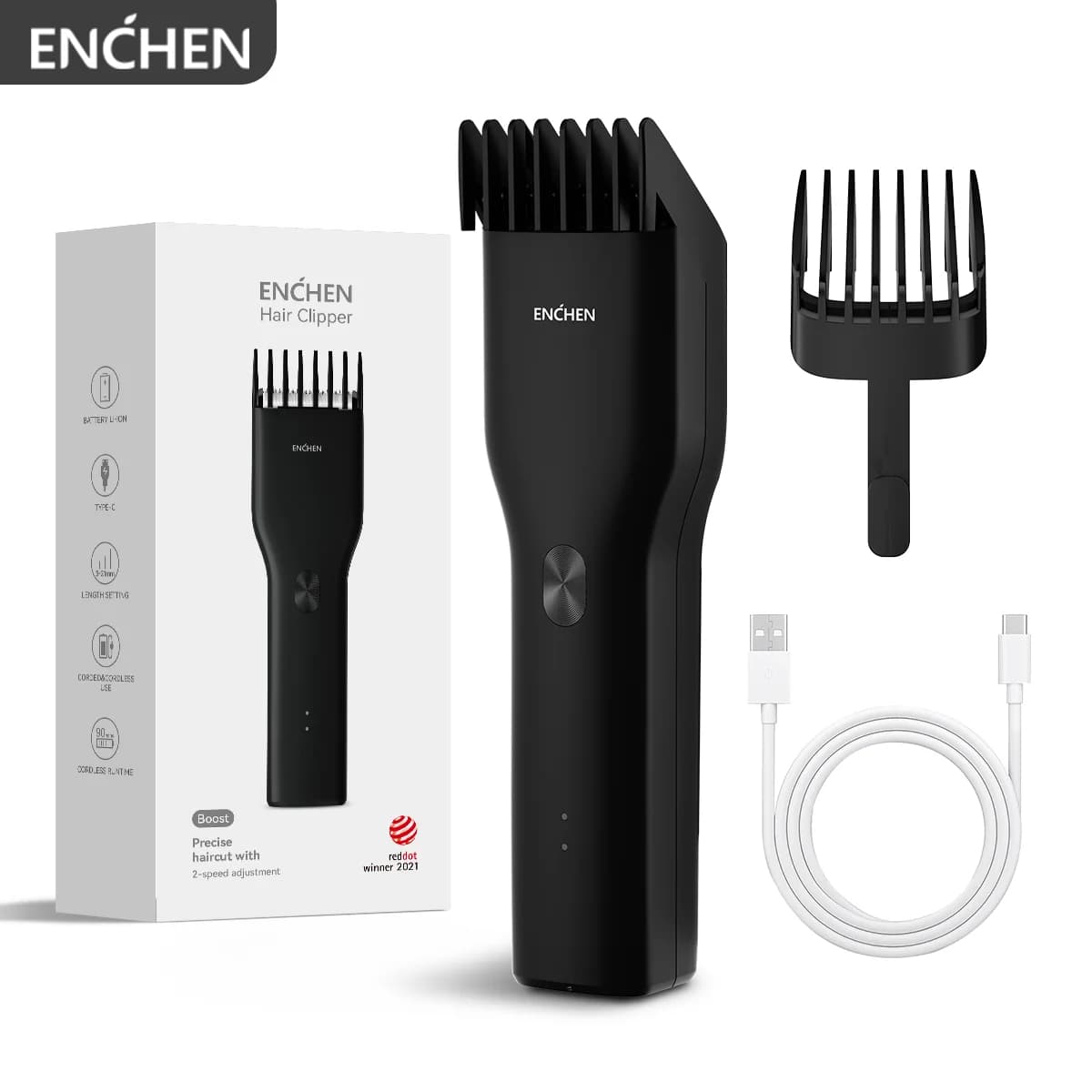 ENCHEN Boost-B Hair Trimmer For Men Kids Cordless USB Rechargeable Electric Hair Clipper Cutter Machine With Adjustable Comb