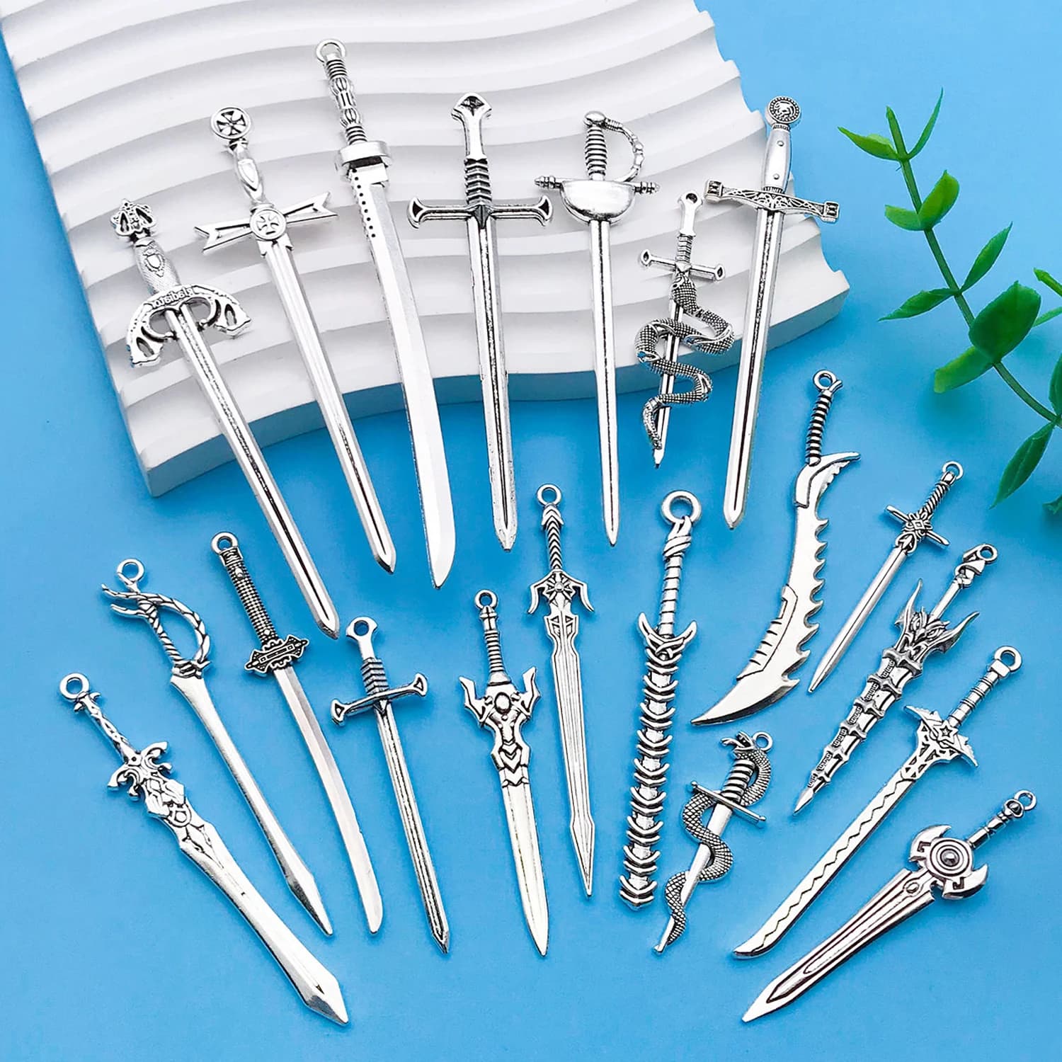 20pcs Ancient Silvery Sword Shape Bookmark Set Suitable Men And Women For DIY Necklace Keychain Jewelry Handmade Production
