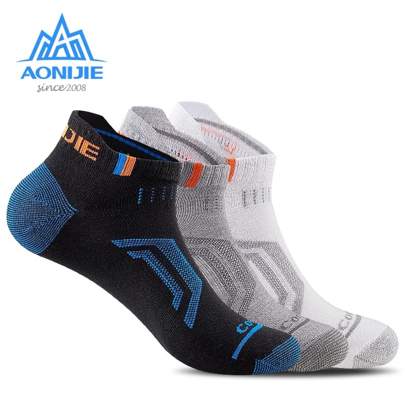 3Pairs AONIJIE E4101 Breathable Low Cut Sports Running Athletic Socks Quarter Compression Socks Heel Shield Cycling