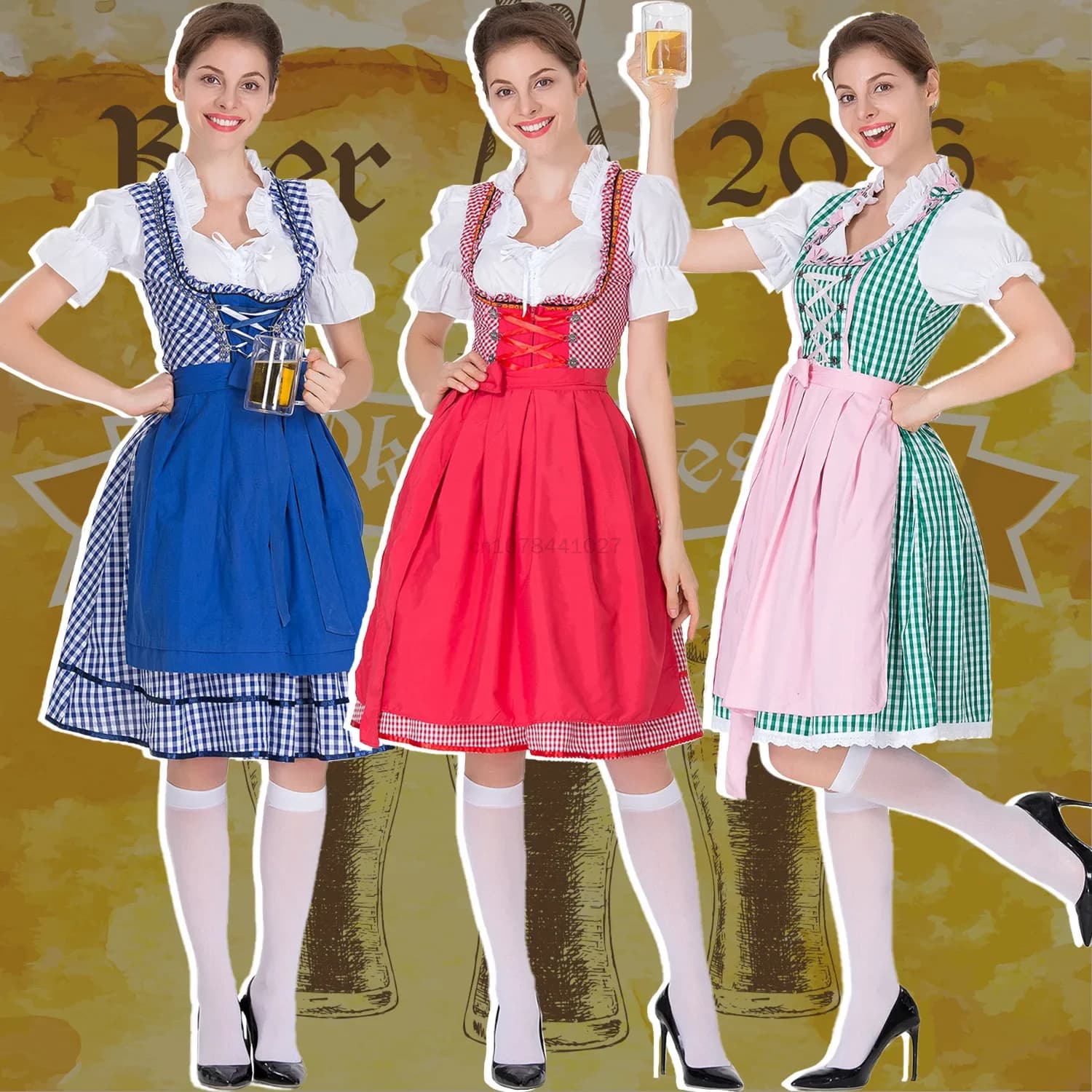 New Women German Traditional Oktoberfest Costume Lady Classic BavarianDress Suit for Halloween Carnival Fancy Maid Dress