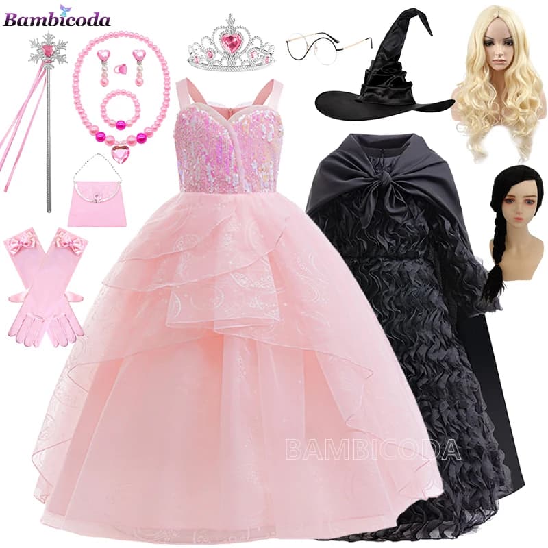 The--Wicked Glinda Elphaba Cosplay Costume Glinda Pink Princess Dress Costume For Girl Party Cosplay Movie Party Witch Clothing