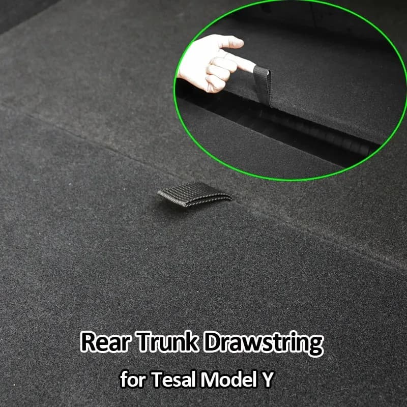 For Tesla Model Y Rear Trunk Rope DrawString Open Tail Box Cover Handle Pull Strap Car Organizer Accessories Mat Protection Pad