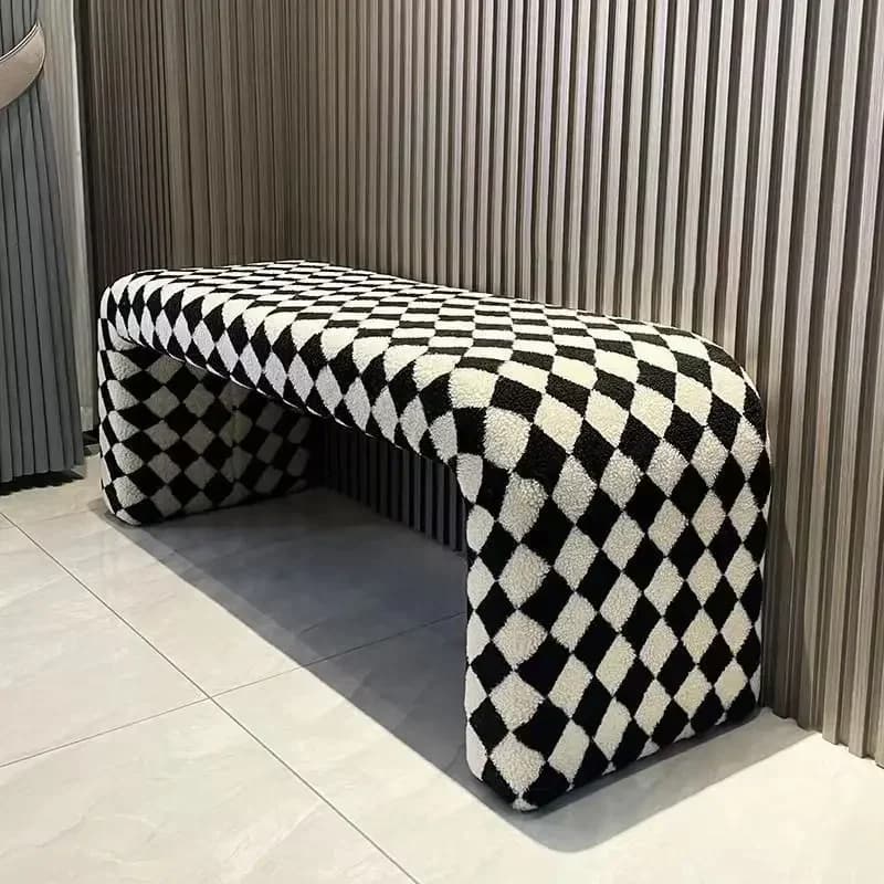 Nordic Minimalist Shoe Changing Bench Sofa Stool Living Room Furniture Sofa Chair Creative Black and White Checkerboard Chairs