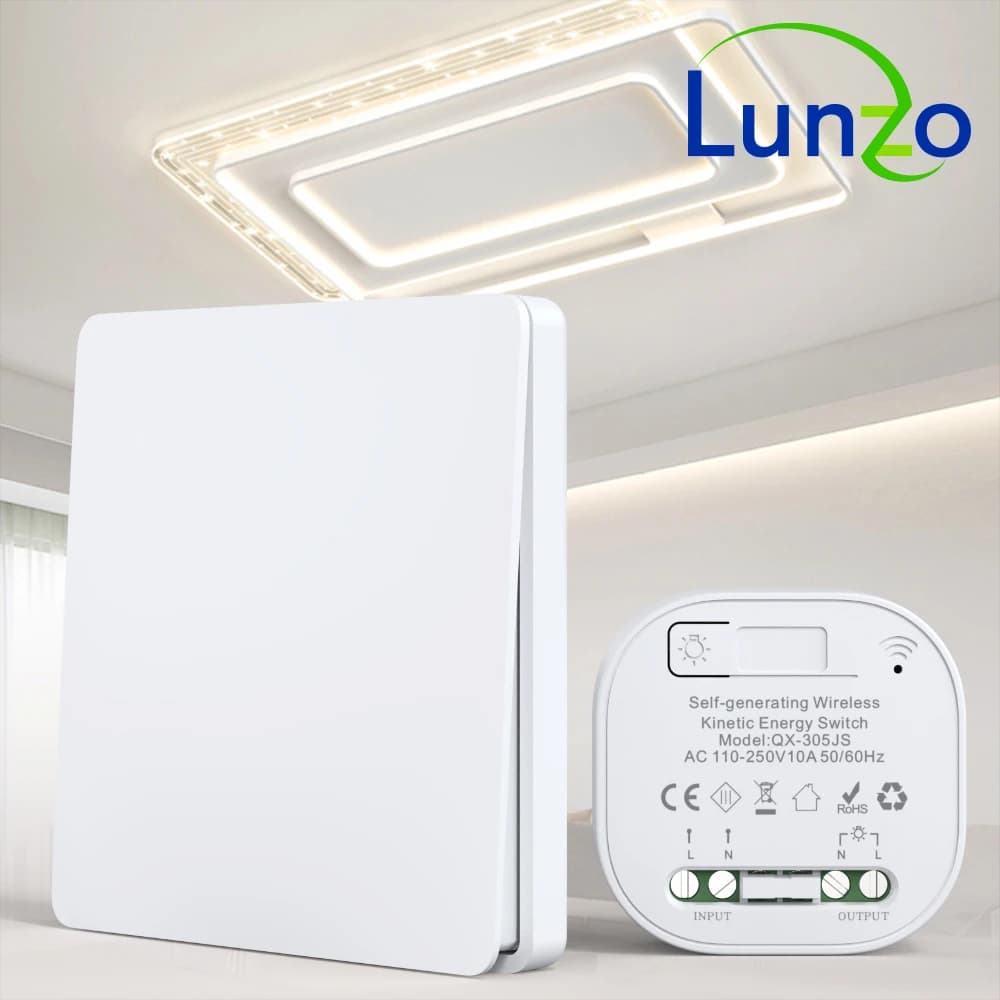 Lunzo RF 433 Self-generating Wireless switch 1 gang No Battery Required Self-Powered Waterproof Remote Control Light Swit