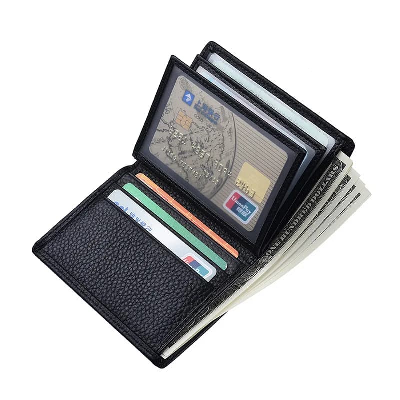 Classical Cowhide Leather Men's Wallets ID Credit Card Holders Short Coin Purses Money Bag Clip Driver License Cover