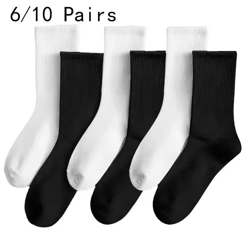 6/10 Pairs Mid Length Socks Men Fashion Solid Color Business Sports Sweat-absorbing Breathable Autumn Simple High-quality Socks
