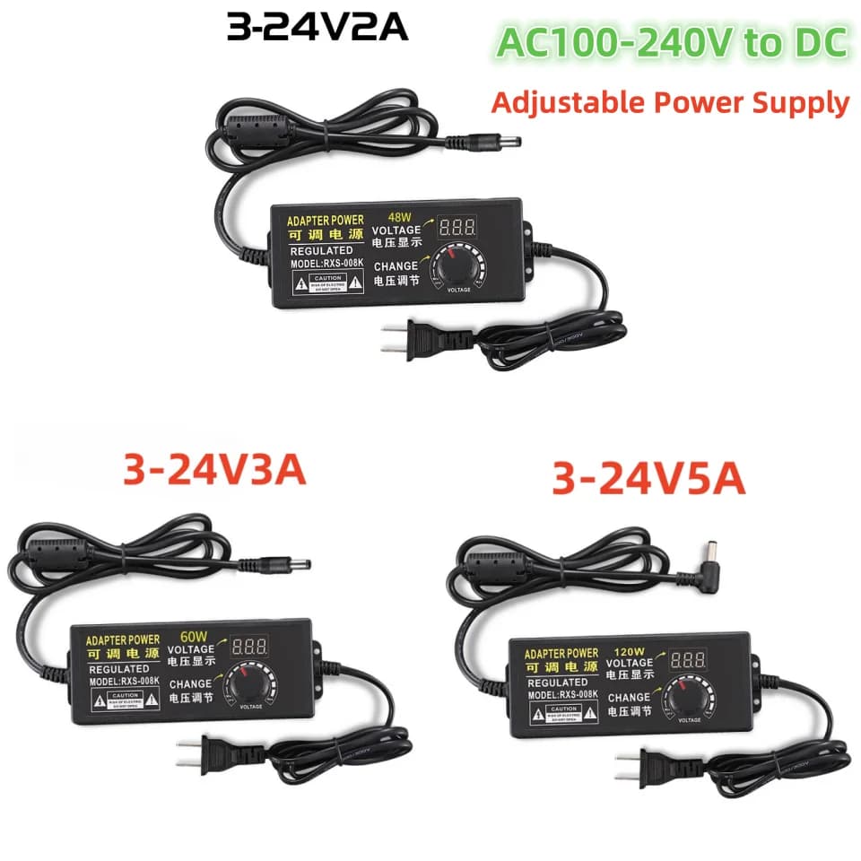 AC110V-220V To DC3V-24V 2/3/5A Adjustable Power Supply with Display Voltage Regulated Power Dimmer Switch Lighting Transformers