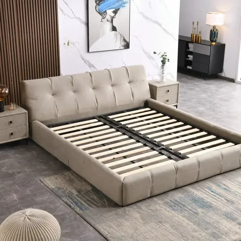 Modern Minimalist Technology Cloth Bed Frame Dormitory Furniture Italian Light Luxury Apartment Master Bedroom 1.8m Double Bed