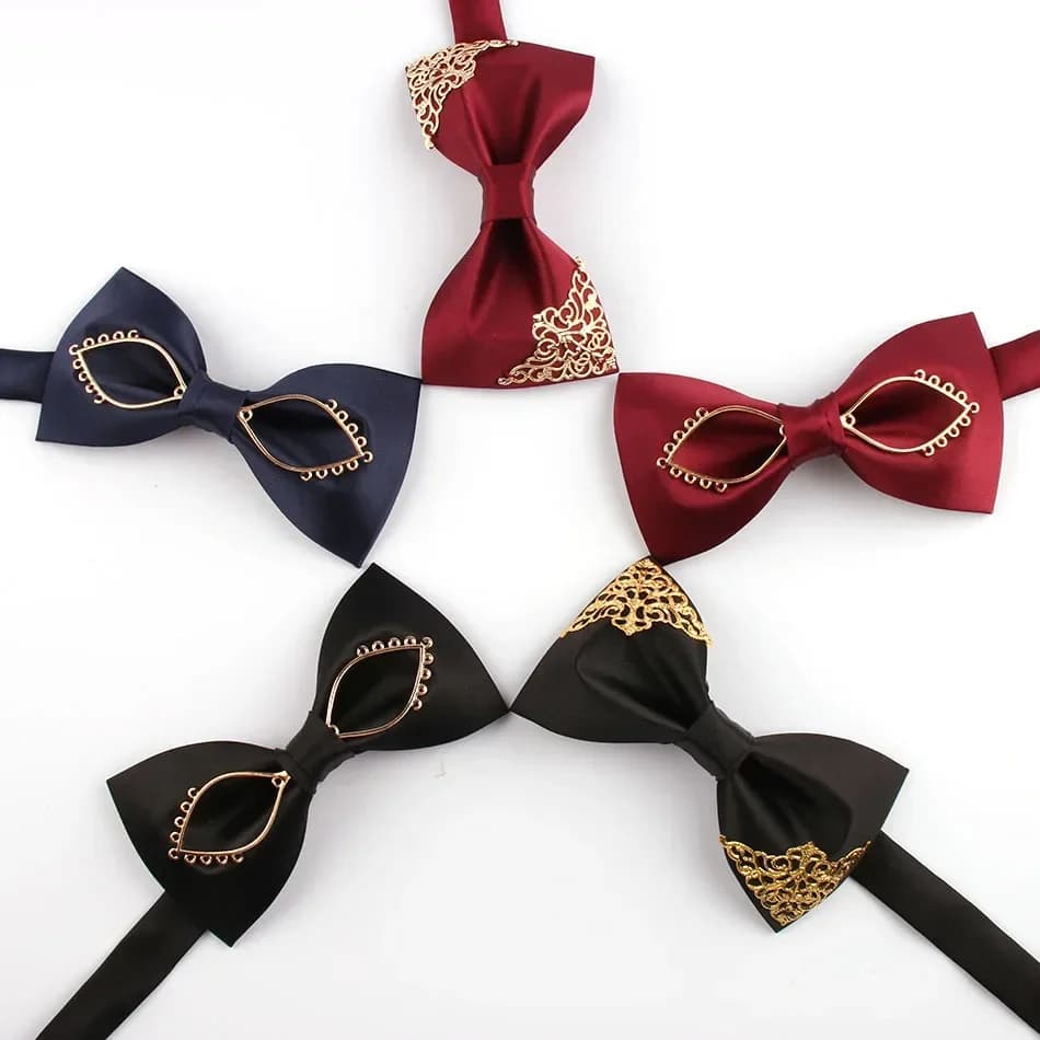 Men's personality trend new wedding bow tie groom best man red black metal horn bow tie