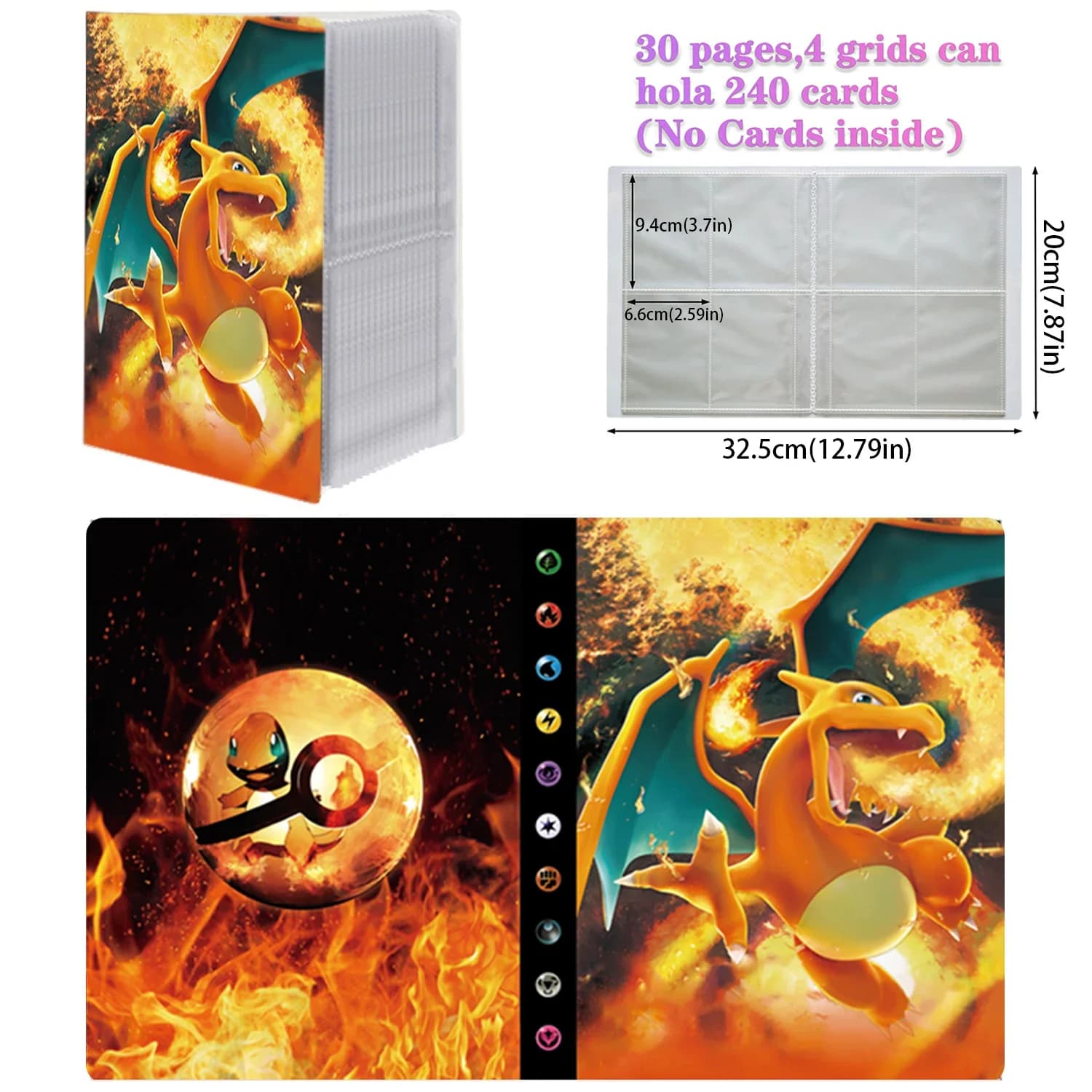 New Charizard Holder Binder Collections Folder Anime Card Protector Notebook for Pokemon Album 240Pcs Card Book
